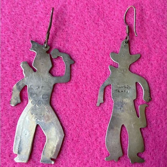 Silver Cowboy and Indian Earrings Mexico .925 - Picture 2 of 2